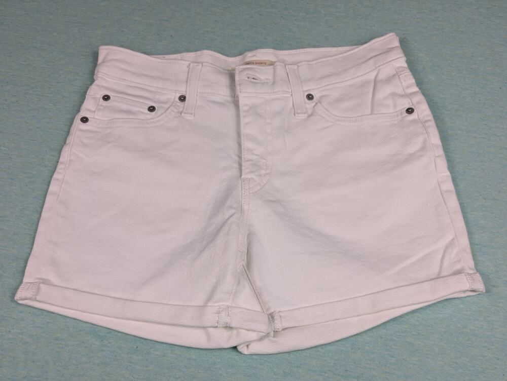 Levis Shorts Womens 28 White Jean Denim Cuffed Mid Length Cotton Blend
